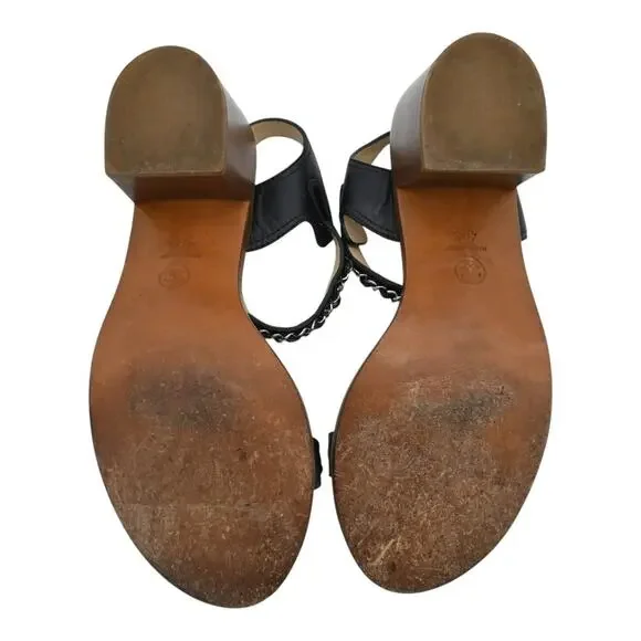 CHANEL Leather & Chain Strappy Heeled Sandals Size 40.5 - Picture 4 of 13